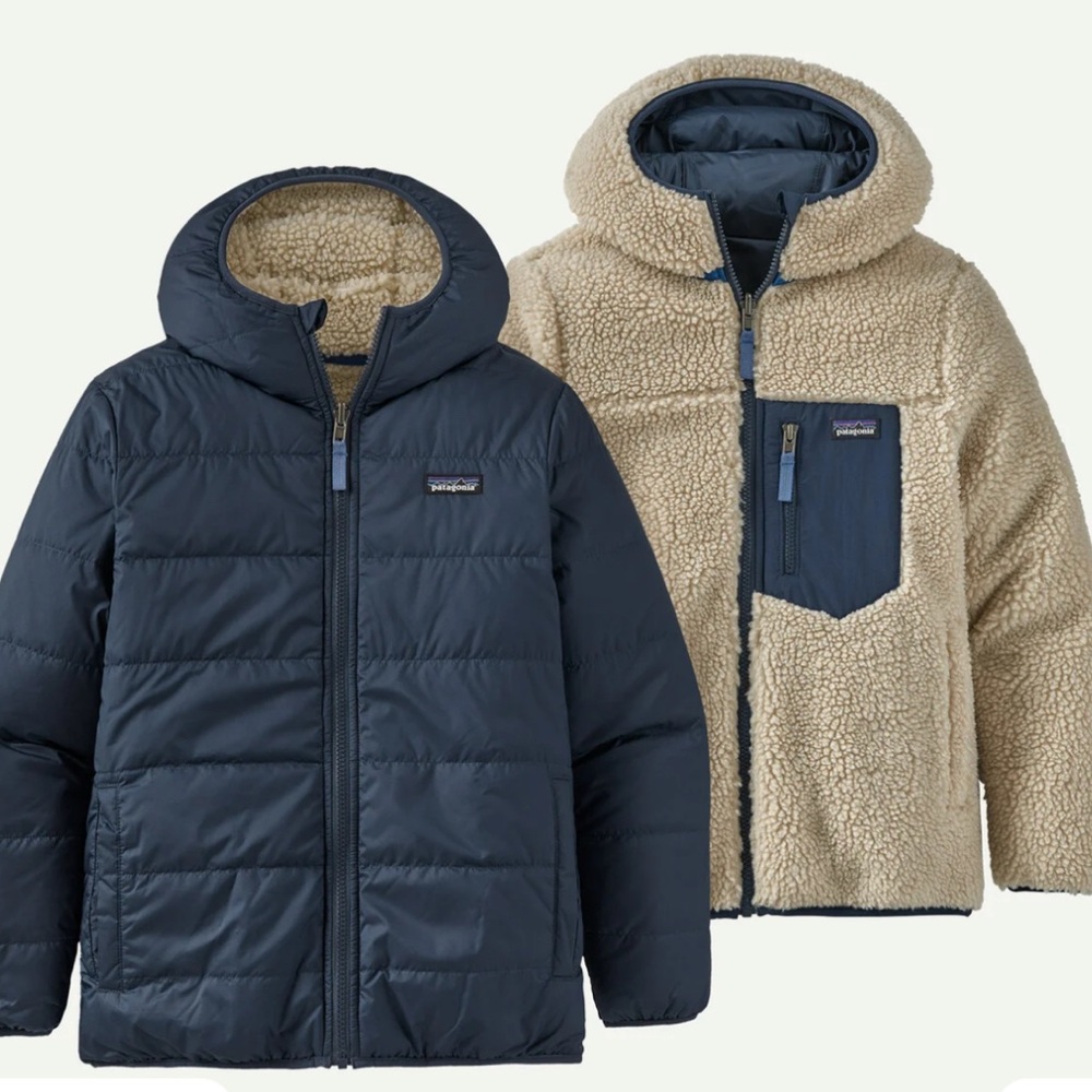 Patagonia kids ' Reversible Ready Freddy Hoody  Jacket Youth Medium Beige Blue